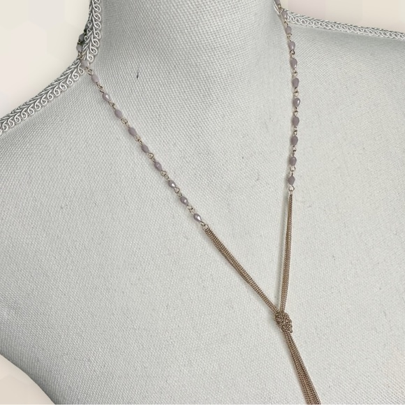 NEW Whimsical Mauve Mixed Stones & Chain Knotted Tassel Necklace - Picture 5 of 8